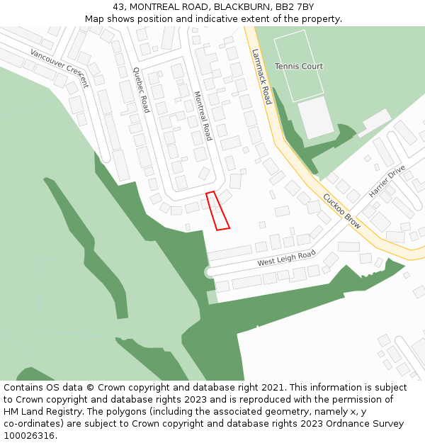 43, MONTREAL ROAD, BLACKBURN, BB2 7BY: Location map and indicative extent of plot