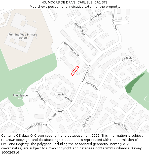 43, MOORSIDE DRIVE, CARLISLE, CA1 3TE: Location map and indicative extent of plot
