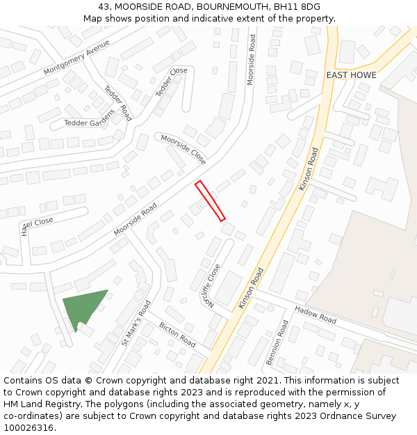 43, MOORSIDE ROAD, BOURNEMOUTH, BH11 8DG: Location map and indicative extent of plot