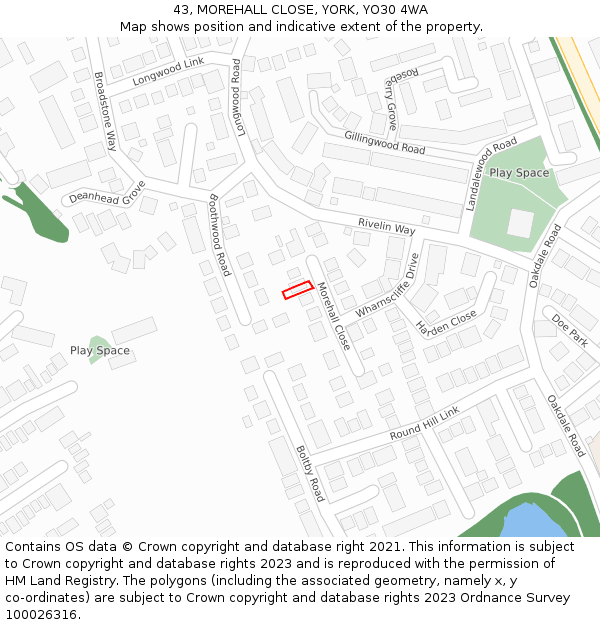 43, MOREHALL CLOSE, YORK, YO30 4WA: Location map and indicative extent of plot