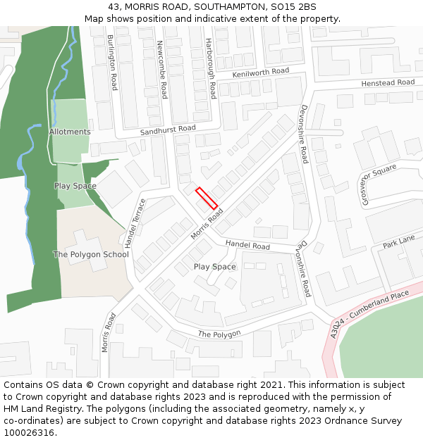 43, MORRIS ROAD, SOUTHAMPTON, SO15 2BS: Location map and indicative extent of plot