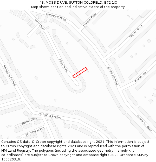 43, MOSS DRIVE, SUTTON COLDFIELD, B72 1JQ: Location map and indicative extent of plot