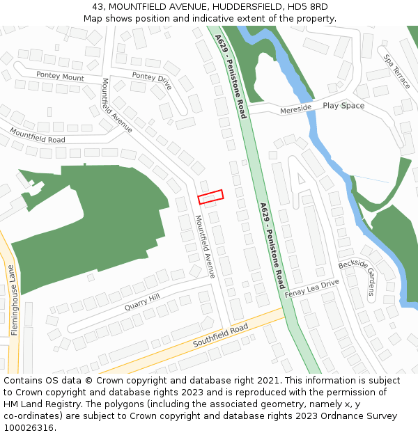 43, MOUNTFIELD AVENUE, HUDDERSFIELD, HD5 8RD: Location map and indicative extent of plot
