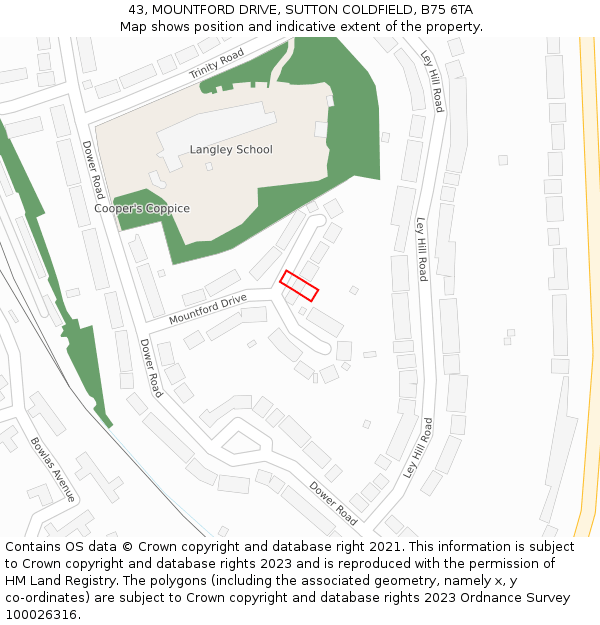 43, MOUNTFORD DRIVE, SUTTON COLDFIELD, B75 6TA: Location map and indicative extent of plot