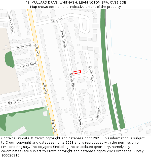 43, MULLARD DRIVE, WHITNASH, LEAMINGTON SPA, CV31 2QE: Location map and indicative extent of plot