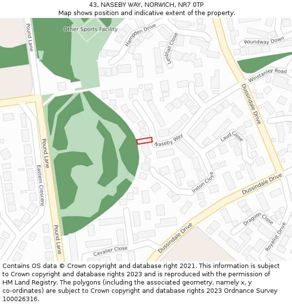 43, NASEBY WAY, NORWICH, NR7 0TP: Location map and indicative extent of plot