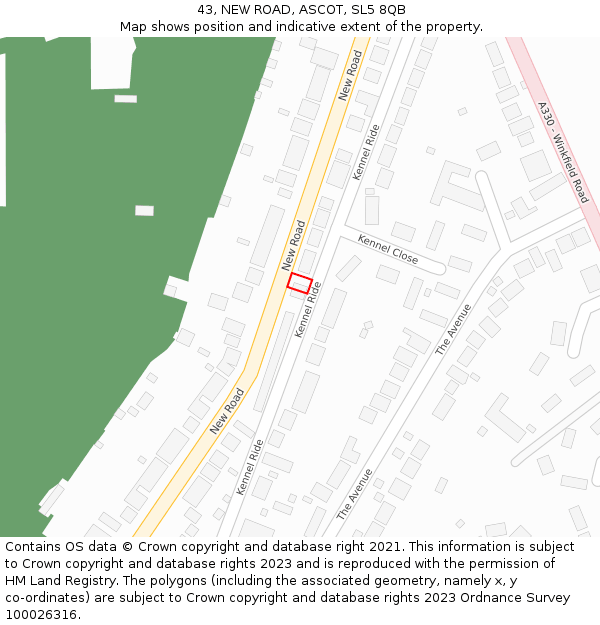 43, NEW ROAD, ASCOT, SL5 8QB: Location map and indicative extent of plot