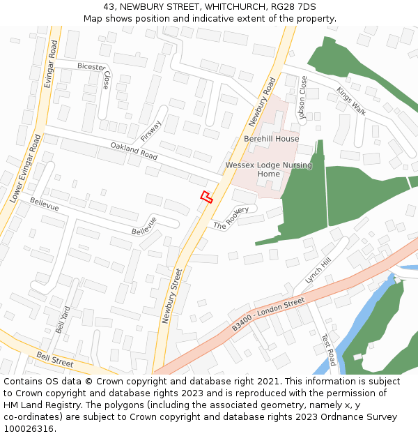 43, NEWBURY STREET, WHITCHURCH, RG28 7DS: Location map and indicative extent of plot