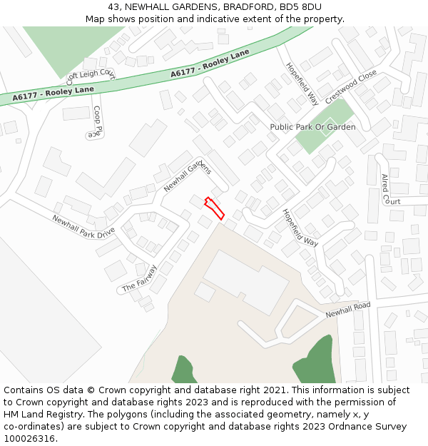 43, NEWHALL GARDENS, BRADFORD, BD5 8DU: Location map and indicative extent of plot