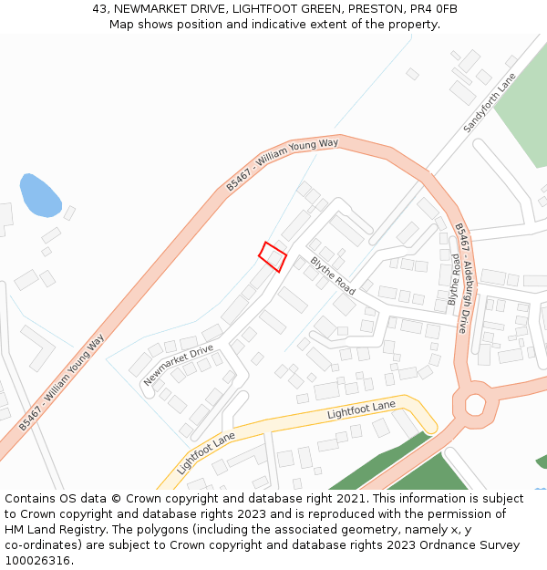 43, NEWMARKET DRIVE, LIGHTFOOT GREEN, PRESTON, PR4 0FB: Location map and indicative extent of plot