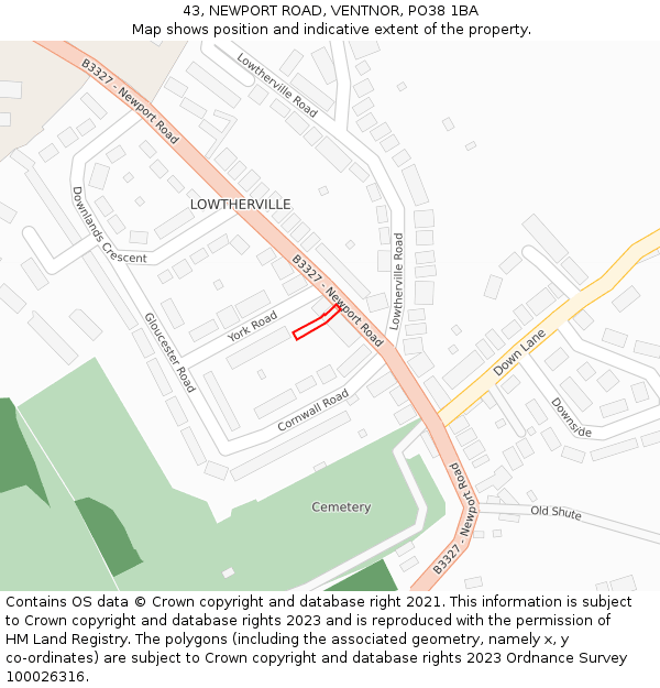 43, NEWPORT ROAD, VENTNOR, PO38 1BA: Location map and indicative extent of plot