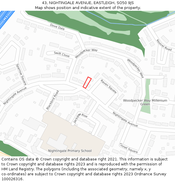 43, NIGHTINGALE AVENUE, EASTLEIGH, SO50 9JS: Location map and indicative extent of plot