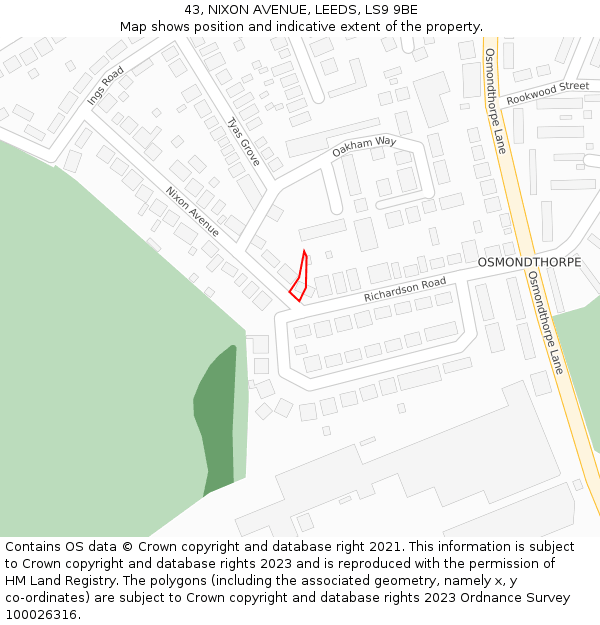 43, NIXON AVENUE, LEEDS, LS9 9BE: Location map and indicative extent of plot