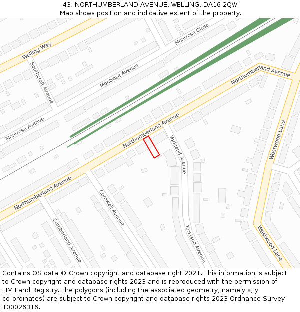43, NORTHUMBERLAND AVENUE, WELLING, DA16 2QW: Location map and indicative extent of plot