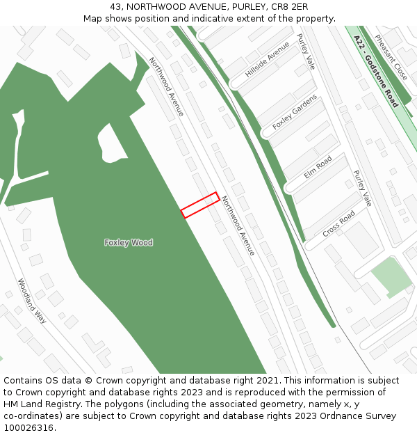 43, NORTHWOOD AVENUE, PURLEY, CR8 2ER: Location map and indicative extent of plot