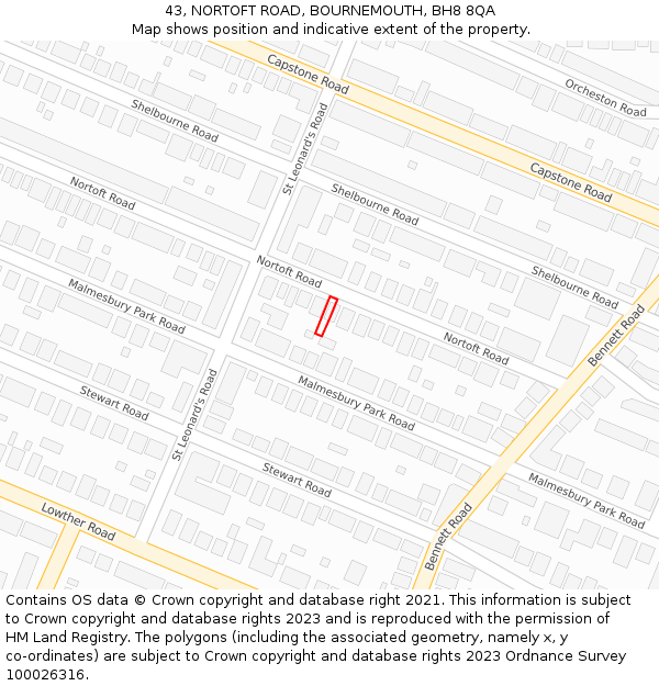 43, NORTOFT ROAD, BOURNEMOUTH, BH8 8QA: Location map and indicative extent of plot