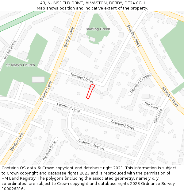 43, NUNSFIELD DRIVE, ALVASTON, DERBY, DE24 0GH: Location map and indicative extent of plot