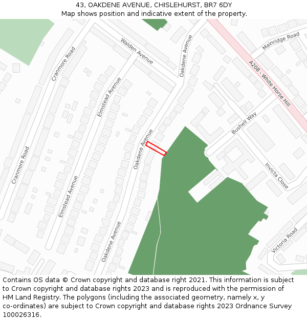 43, OAKDENE AVENUE, CHISLEHURST, BR7 6DY: Location map and indicative extent of plot