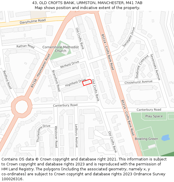 43, OLD CROFTS BANK, URMSTON, MANCHESTER, M41 7AB: Location map and indicative extent of plot