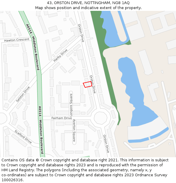 43, ORSTON DRIVE, NOTTINGHAM, NG8 1AQ: Location map and indicative extent of plot