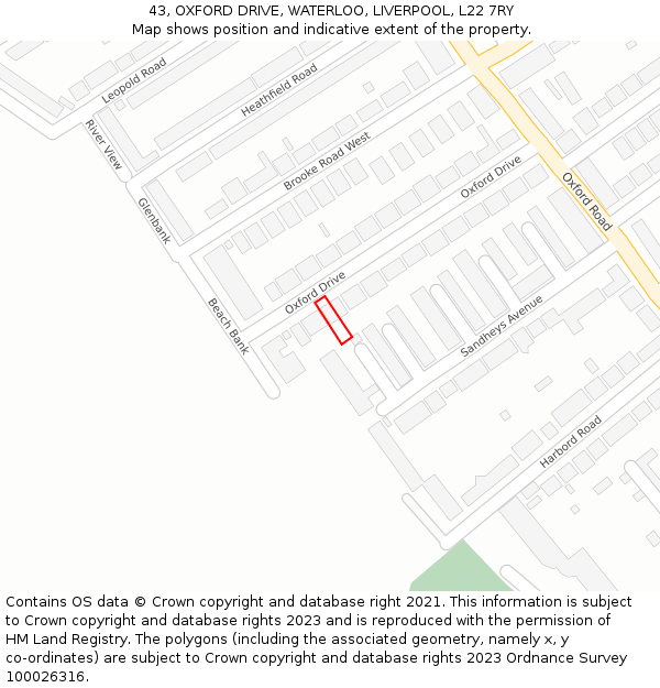 43, OXFORD DRIVE, WATERLOO, LIVERPOOL, L22 7RY: Location map and indicative extent of plot