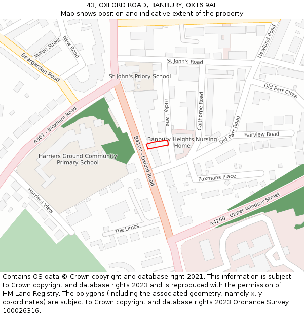 43, OXFORD ROAD, BANBURY, OX16 9AH: Location map and indicative extent of plot