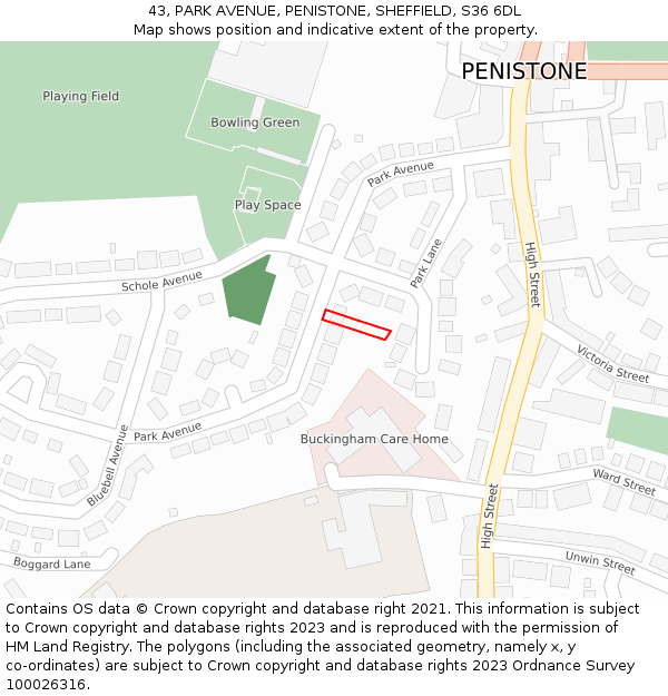 43, PARK AVENUE, PENISTONE, SHEFFIELD, S36 6DL: Location map and indicative extent of plot