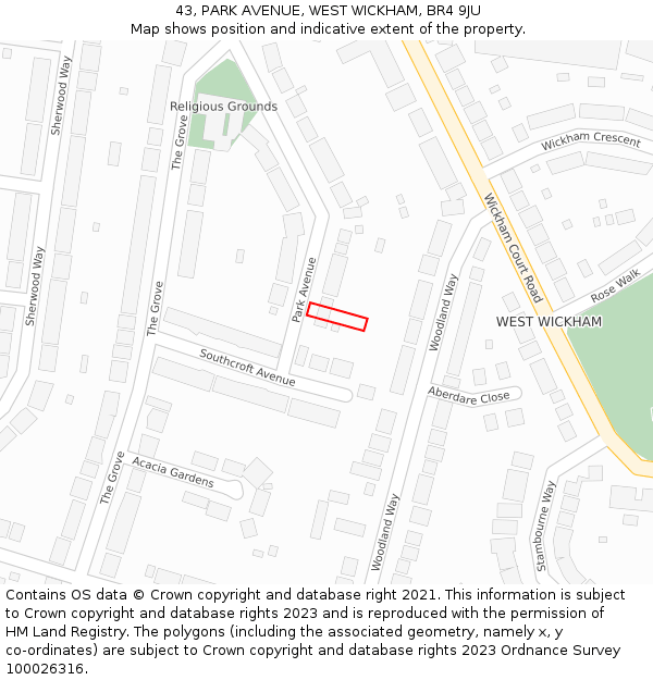 43, PARK AVENUE, WEST WICKHAM, BR4 9JU: Location map and indicative extent of plot