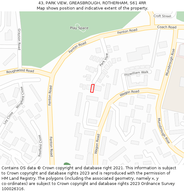 43, PARK VIEW, GREASBROUGH, ROTHERHAM, S61 4RR: Location map and indicative extent of plot