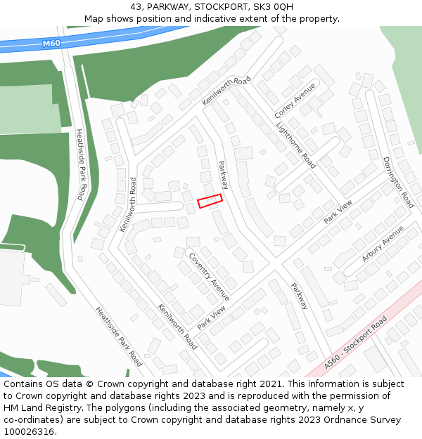 43, PARKWAY, STOCKPORT, SK3 0QH: Location map and indicative extent of plot
