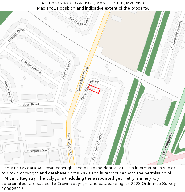43, PARRS WOOD AVENUE, MANCHESTER, M20 5NB: Location map and indicative extent of plot