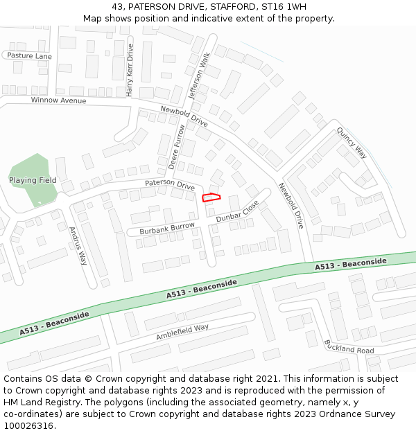 43, PATERSON DRIVE, STAFFORD, ST16 1WH: Location map and indicative extent of plot