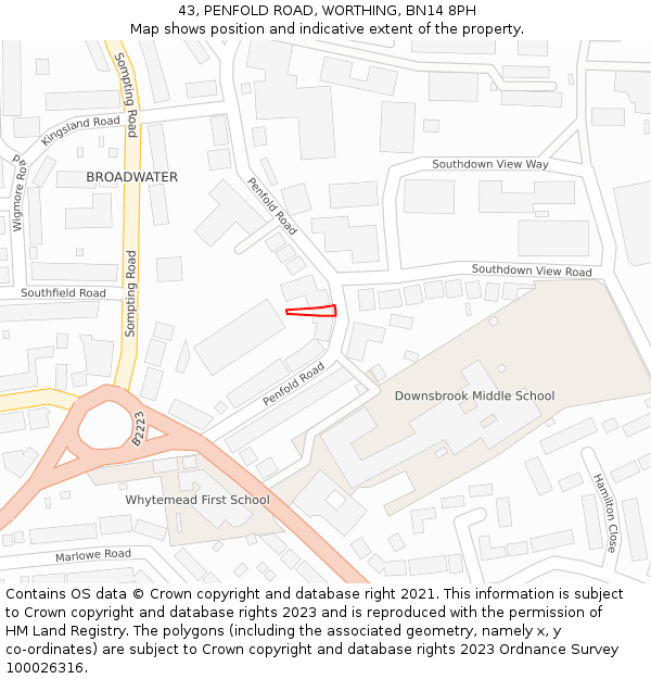 43, PENFOLD ROAD, WORTHING, BN14 8PH: Location map and indicative extent of plot
