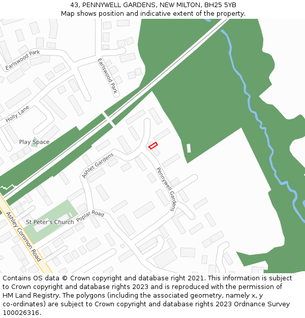 43, PENNYWELL GARDENS, NEW MILTON, BH25 5YB: Location map and indicative extent of plot