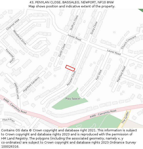 43, PENYLAN CLOSE, BASSALEG, NEWPORT, NP10 8NW: Location map and indicative extent of plot