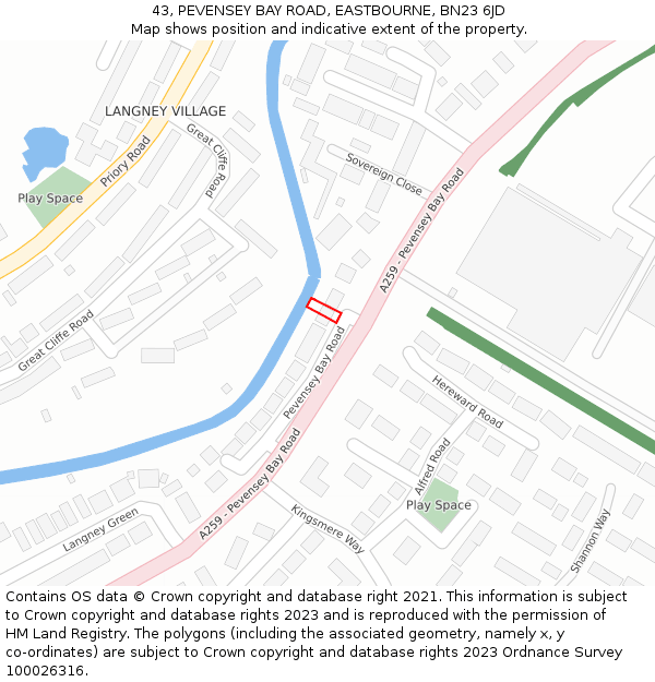 43, PEVENSEY BAY ROAD, EASTBOURNE, BN23 6JD: Location map and indicative extent of plot