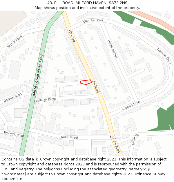 43, PILL ROAD, MILFORD HAVEN, SA73 2NS: Location map and indicative extent of plot