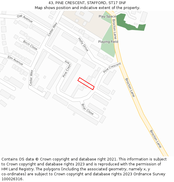 43, PINE CRESCENT, STAFFORD, ST17 0NF: Location map and indicative extent of plot