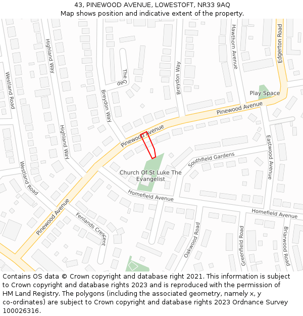 43, PINEWOOD AVENUE, LOWESTOFT, NR33 9AQ: Location map and indicative extent of plot
