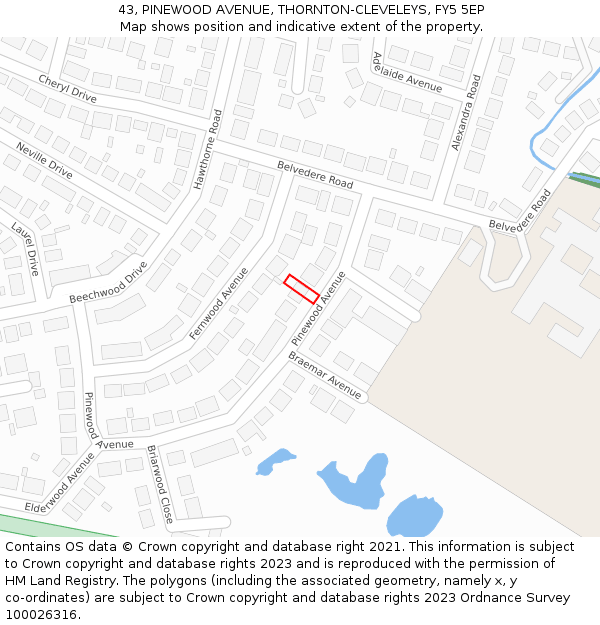 43, PINEWOOD AVENUE, THORNTON-CLEVELEYS, FY5 5EP: Location map and indicative extent of plot