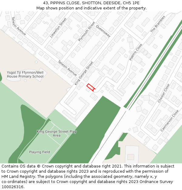 43, PIPPINS CLOSE, SHOTTON, DEESIDE, CH5 1PE: Location map and indicative extent of plot