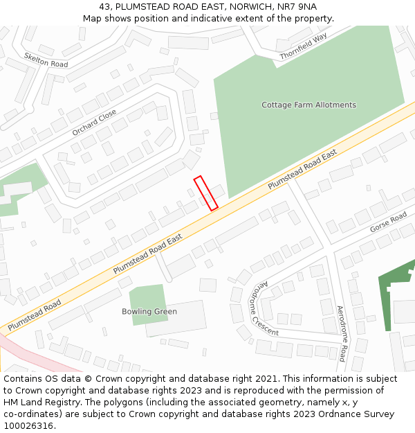 43, PLUMSTEAD ROAD EAST, NORWICH, NR7 9NA: Location map and indicative extent of plot