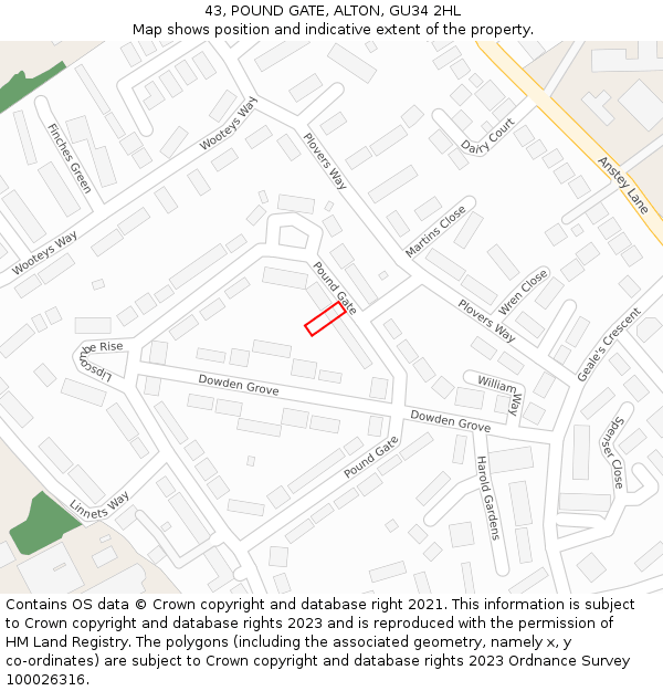 43, POUND GATE, ALTON, GU34 2HL: Location map and indicative extent of plot