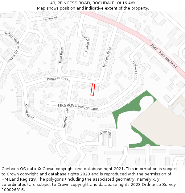 43, PRINCESS ROAD, ROCHDALE, OL16 4AY: Location map and indicative extent of plot