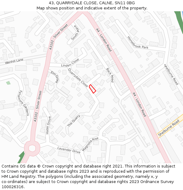 43, QUARRYDALE CLOSE, CALNE, SN11 0BG: Location map and indicative extent of plot