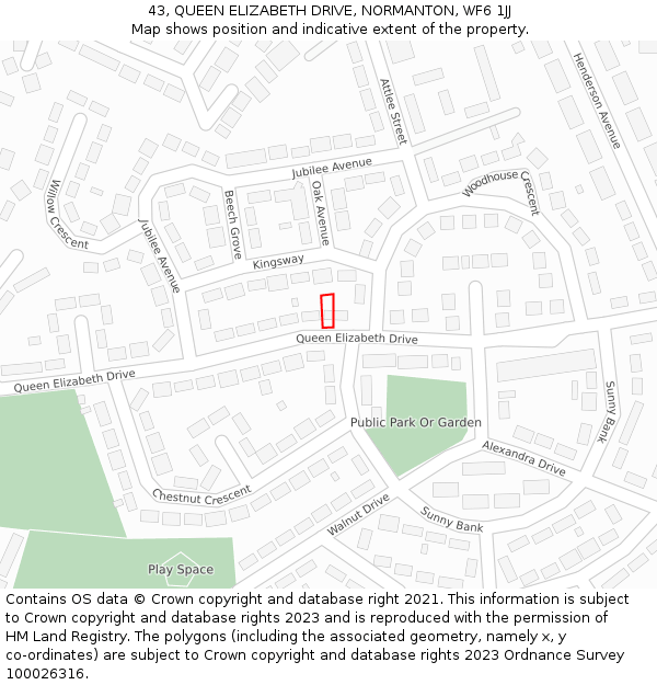43, QUEEN ELIZABETH DRIVE, NORMANTON, WF6 1JJ: Location map and indicative extent of plot