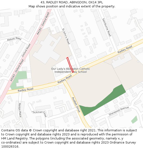 43, RADLEY ROAD, ABINGDON, OX14 3PL: Location map and indicative extent of plot