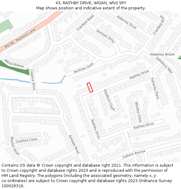 43, RAITHBY DRIVE, WIGAN, WN3 5PY: Location map and indicative extent of plot