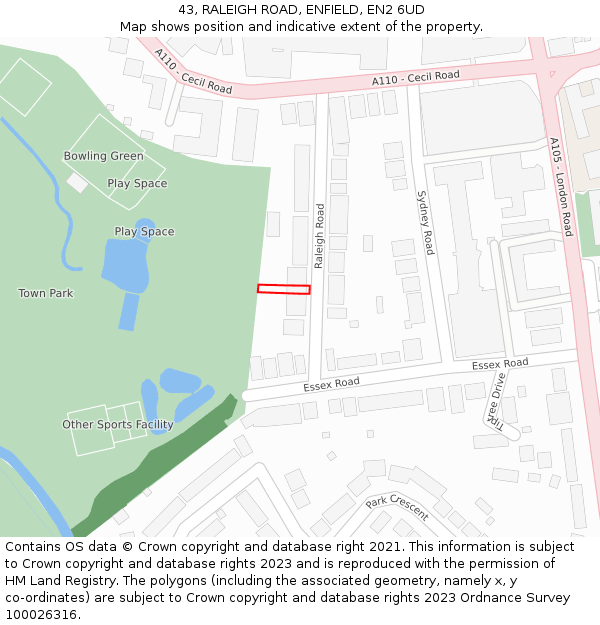 43, RALEIGH ROAD, ENFIELD, EN2 6UD: Location map and indicative extent of plot