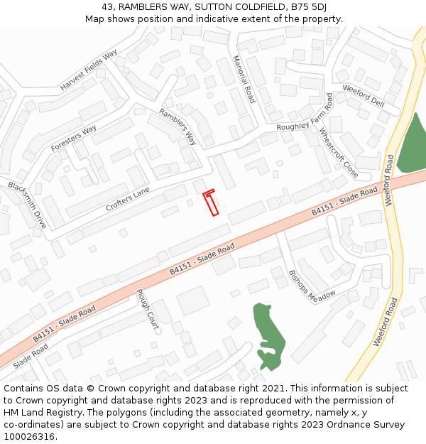 43, RAMBLERS WAY, SUTTON COLDFIELD, B75 5DJ: Location map and indicative extent of plot